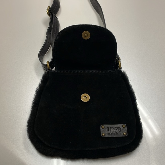 UGG black suede crossbody with black shearling trim - EUC - Picture 4 of 11